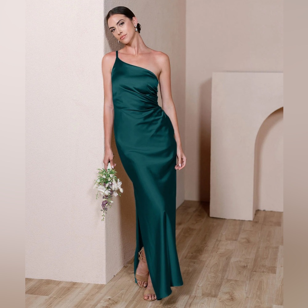 Brand new Revelry emerald satin Jade dress, PETITE length